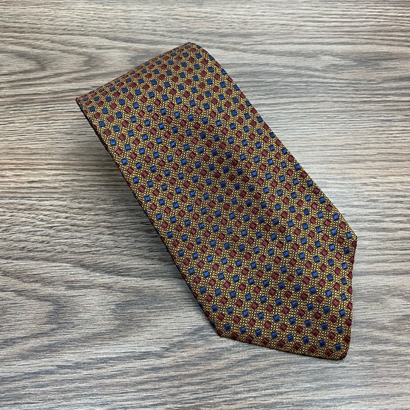 Jos A Bank Gold w/ Red & Navy Check Tie - Picture 1 of 4